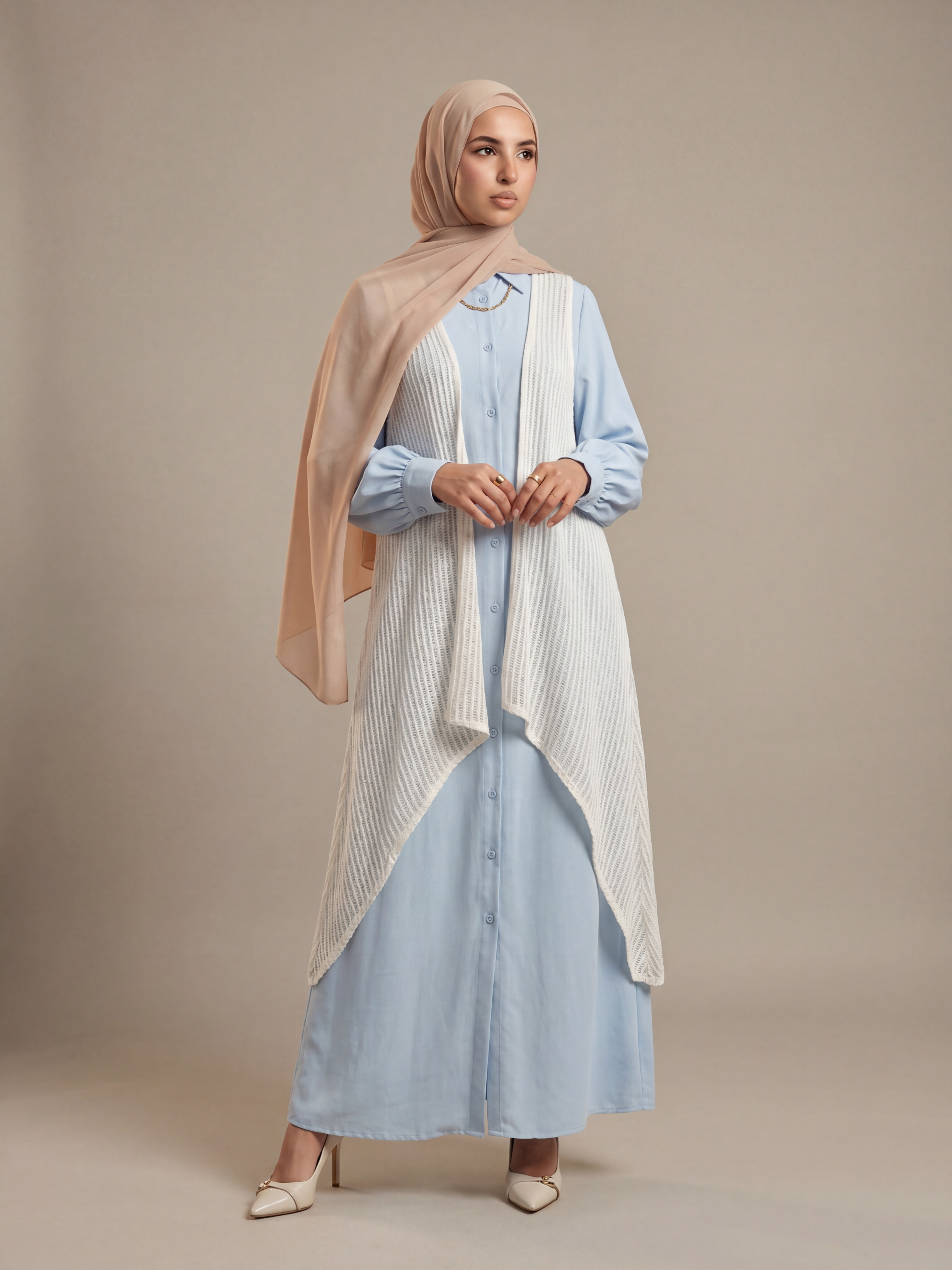 Azure Layered Dress and Knit Cardigan