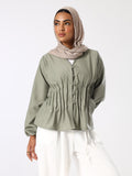 Sage Pleatened Buttoned Blouse
