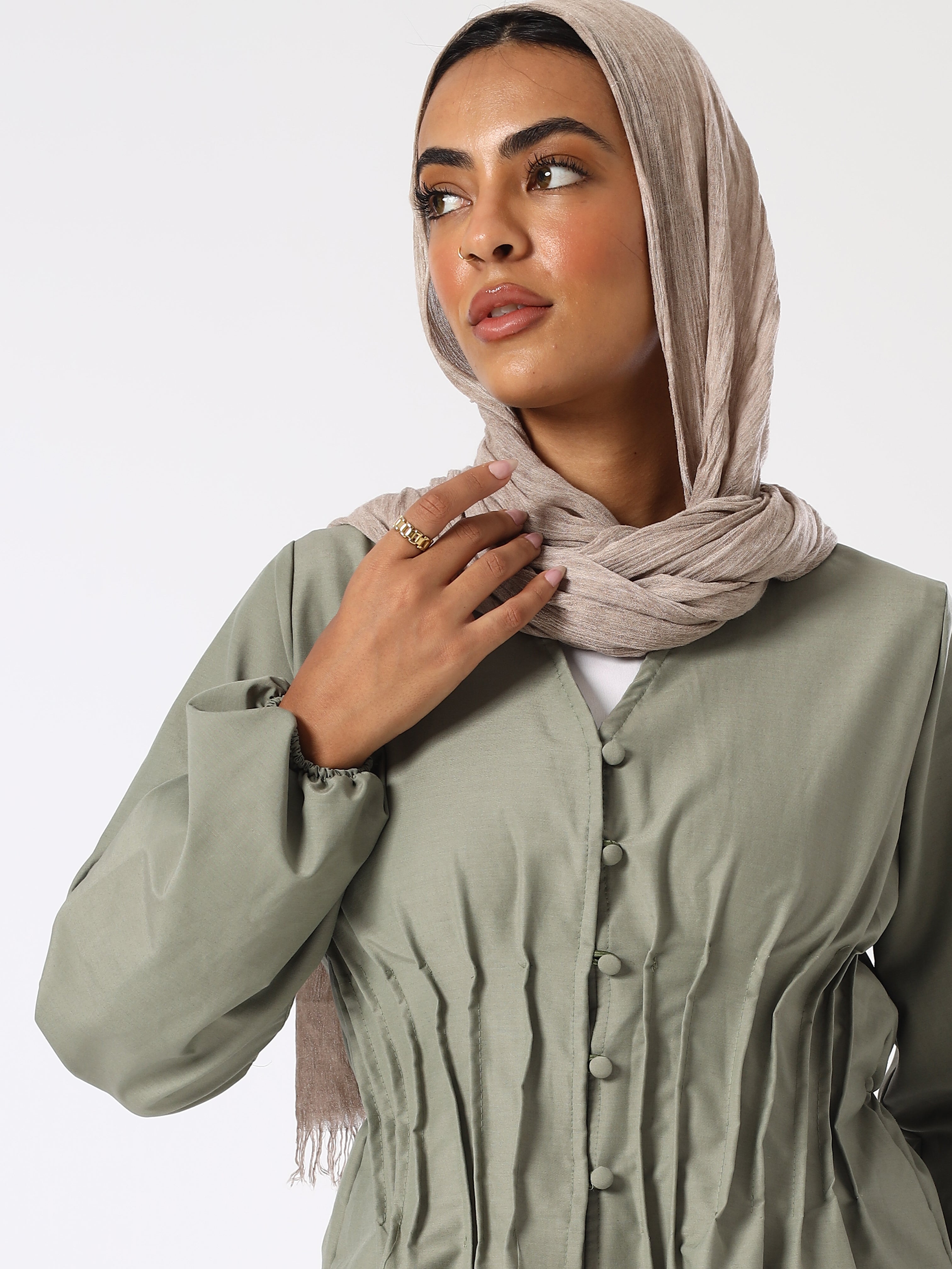 Sage Pleatened Buttoned Blouse