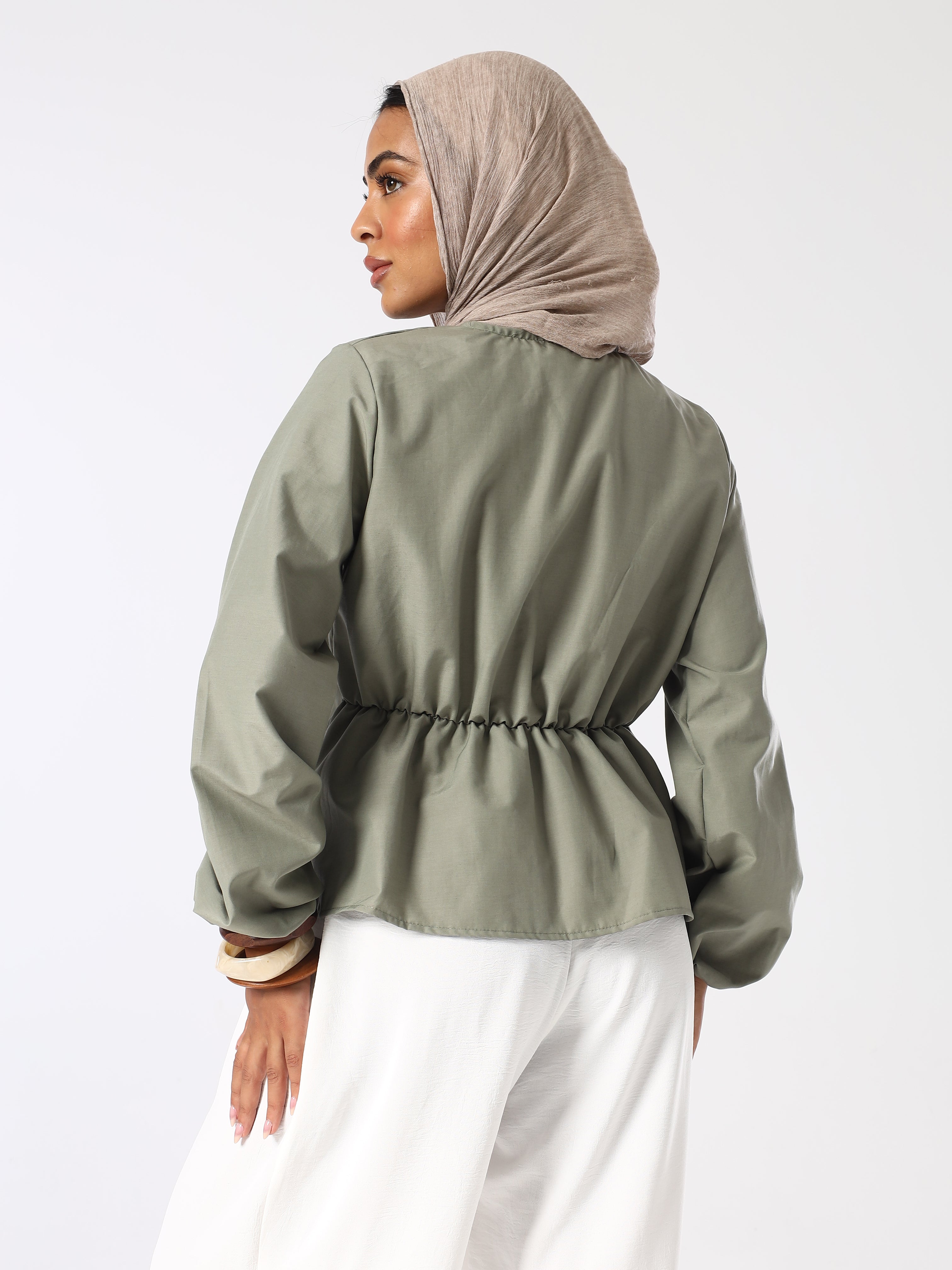 Sage Pleatened Buttoned Blouse